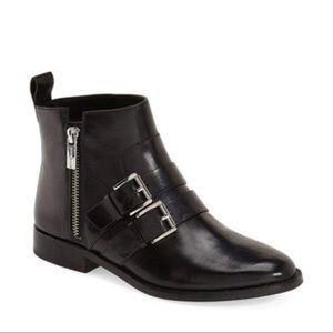 Michael Kors Women’s Black Leather Short Booties With Buckles & Zipper-Size 8